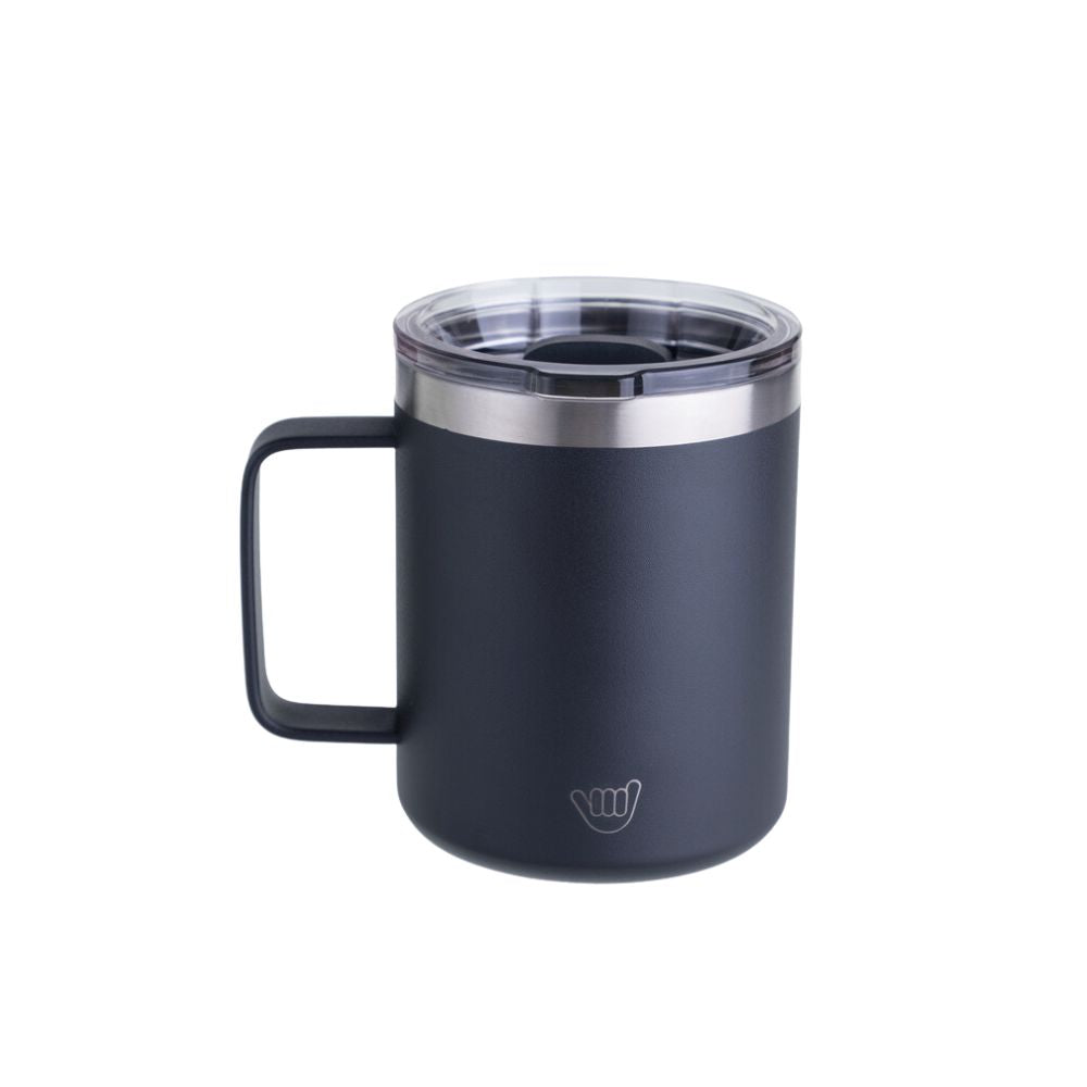 Taza térmica de acero inoxidable de 360 ml con tapa magnética. Mantiene el café caliente, ideal para oficina o en casa.