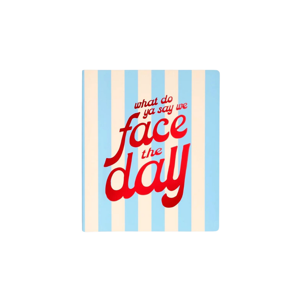 Agenda Face The Day - Planificador flexible con reflexiones semanales, afirmaciones, y bienestar, diseño portátil con espiral oculta y página de stickers.