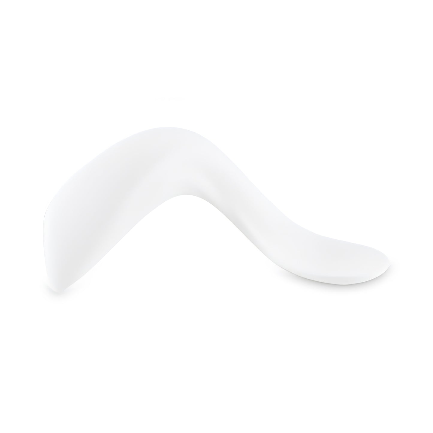 Cuchara ergonómica para bebé zurdo en colores blanco y rosado. Diseño curvo para facilitar la autoalimentación.