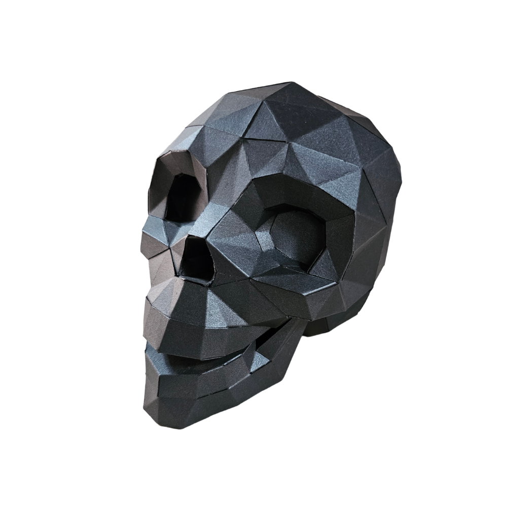 Kit de Escultura en Papel DIY Craneo Negro – Escultura en 3D para armar en casa con materiales de cartulina de alta calidad.