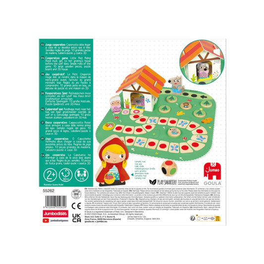 Juego cooperativo Caperucita Roja de Goula para niños desde 2 años. Incluye tablero tipo rompecabezas, figuras del cuento, casa 3D y accesorios, ideal para jugar en familia y aprender en equipo.