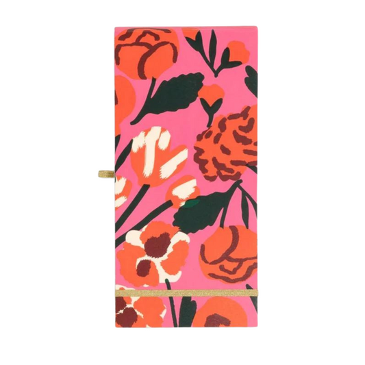 Libreta con Elástico Las Flores con 80 páginas de líneas y diseño floral rosa y rojo, perfecta para notas y listas.