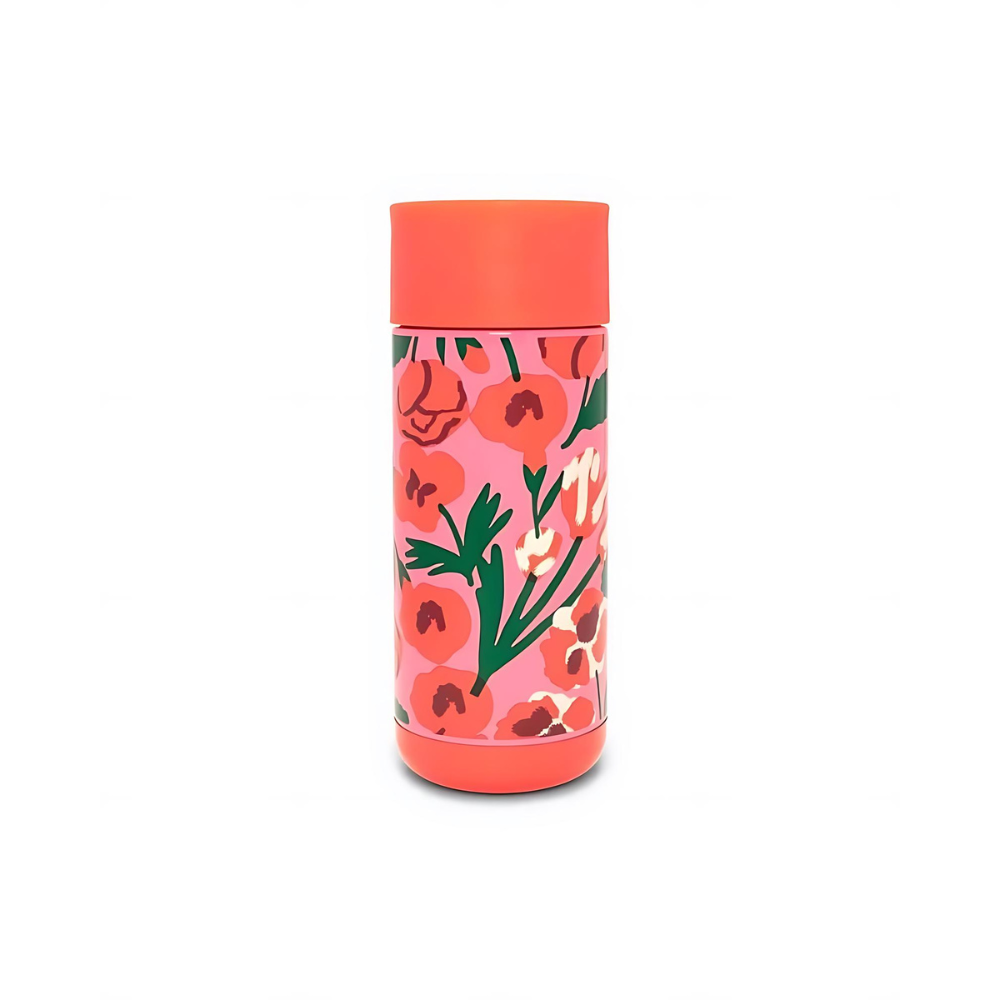 Mug térmico "Las Flores" de 473 ml con diseño floral, doble pared aislante y tapa a prueba de derrames. Ideal para bebidas calientes o frías.
