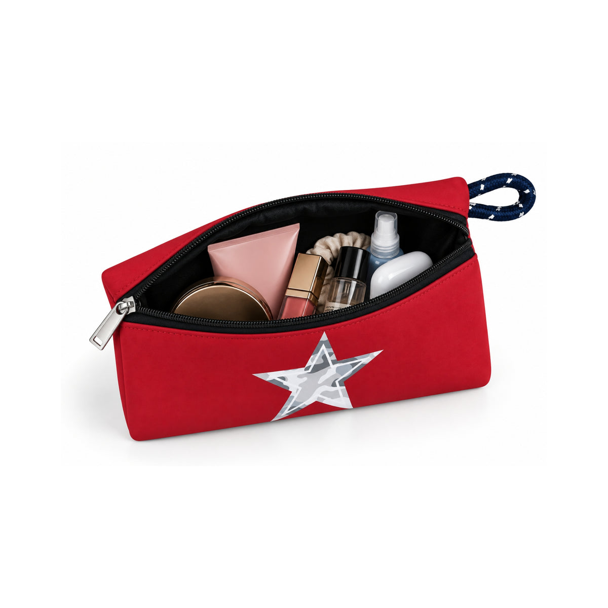 Neceser de neopreno rojo con estrella.