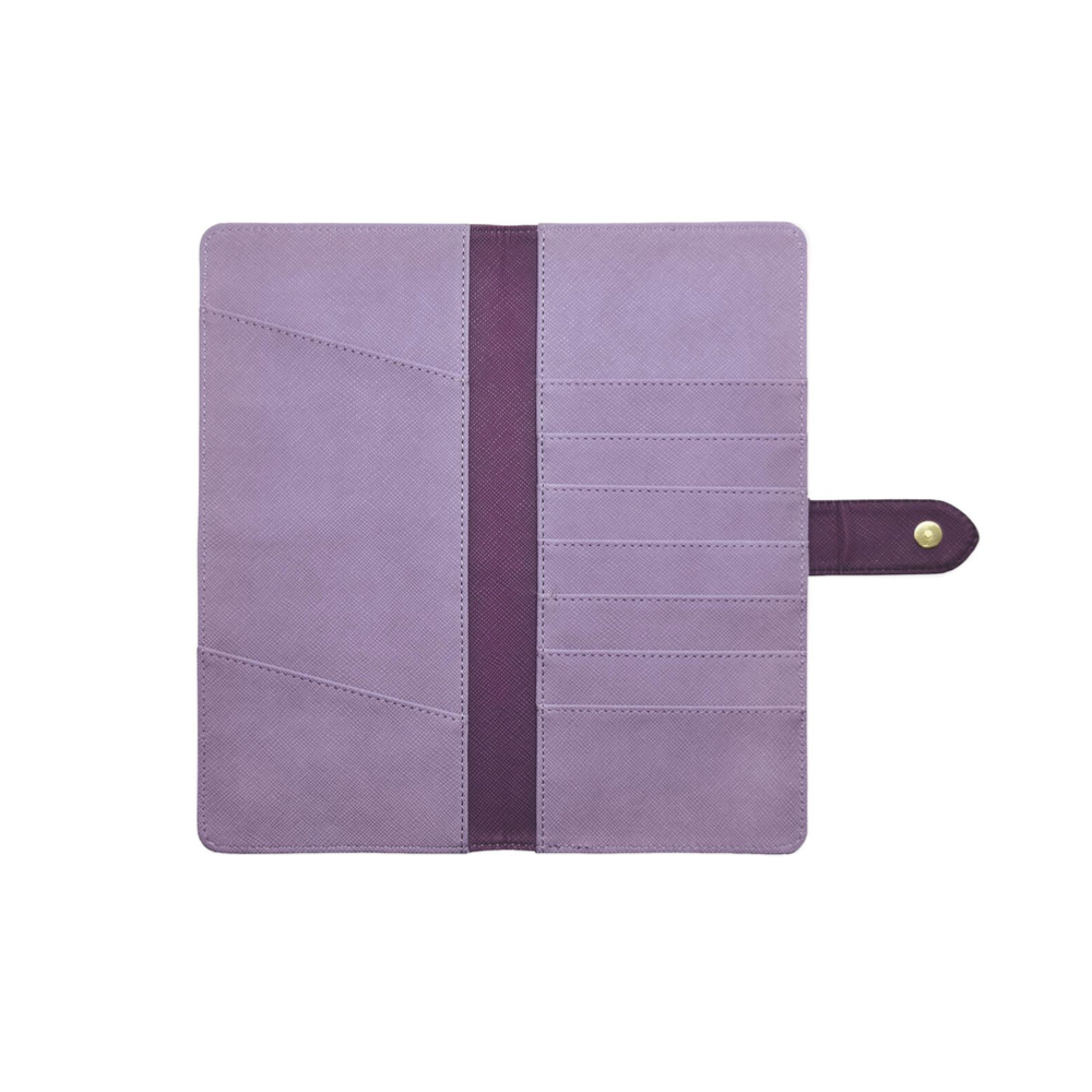 Porta documentos Legami color lila con protección RFID y cierre magnético, ideal para organizar tus viajes con estilo y seguridad.
