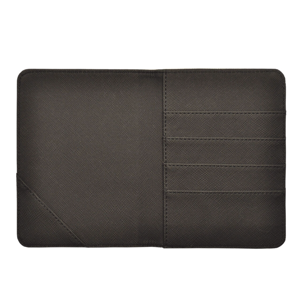 Porta documentos Legami color negro con elástico y protección RFID, ideal para viajes seguros y organizados.