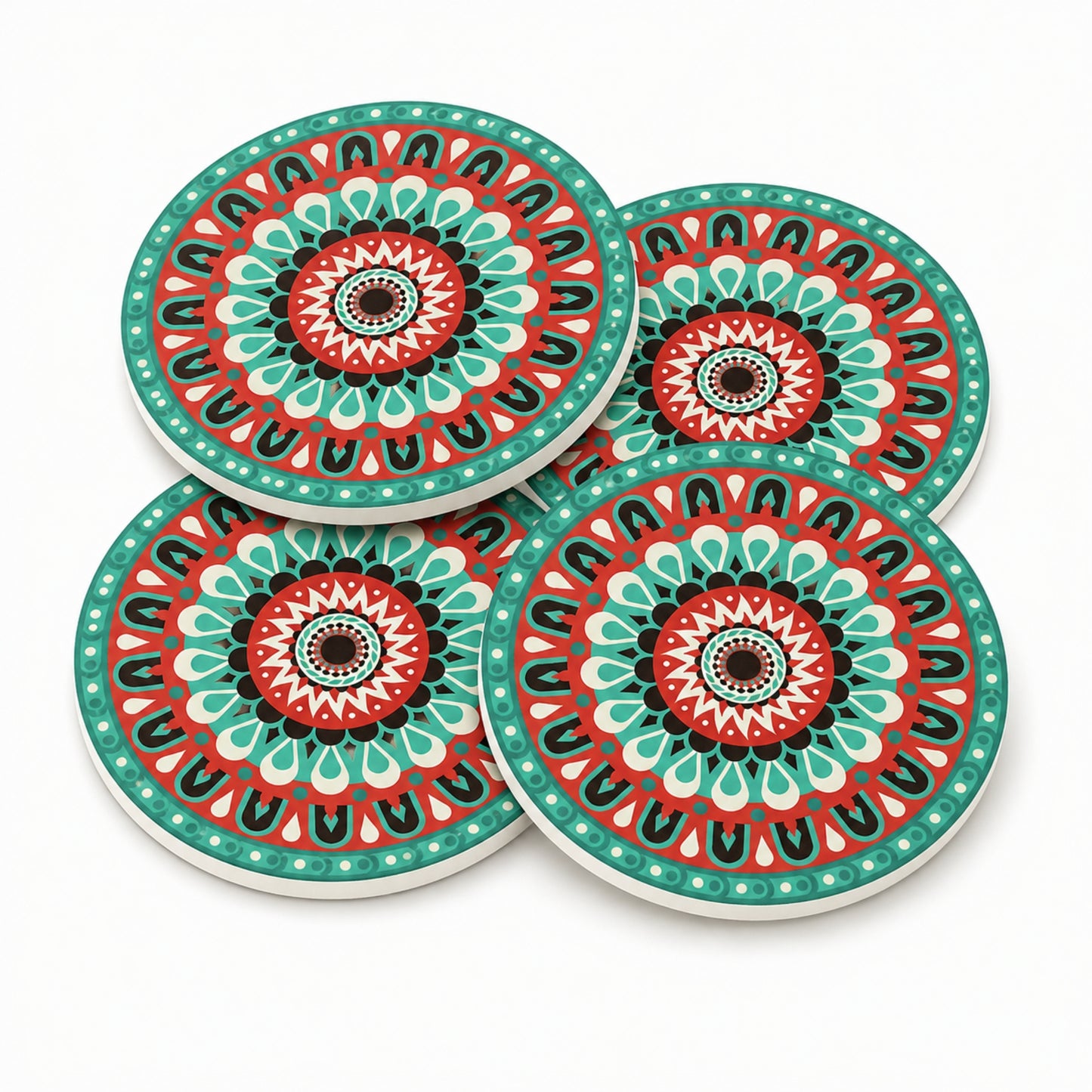 Set de 4 posavasos de cerámica azul con base de corcho, resistentes al calor y al frío.