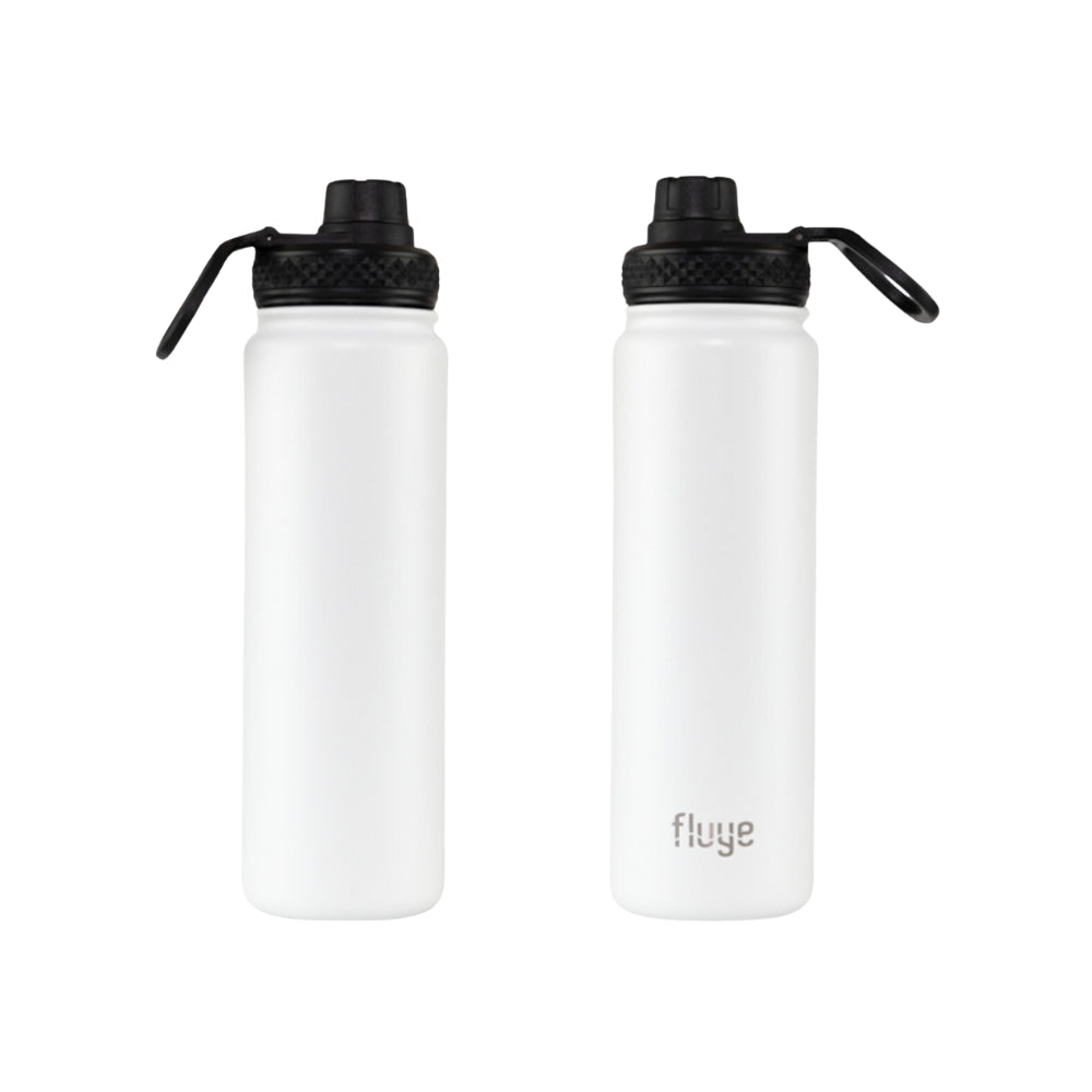 Botella Fluye Sport 700 ml color Bariloche (Blanco), diseño elegante y tapa antiderrame TotalLock. Ideal para actividades al aire libre.