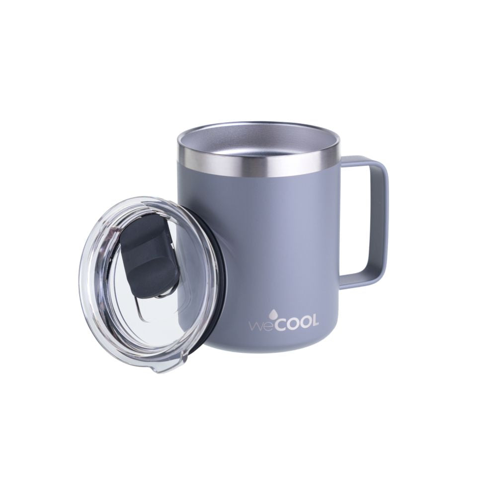 Taza térmica de acero inoxidable de 360 ml con tapa magnética. Mantiene el café caliente, ideal para oficina o en casa.