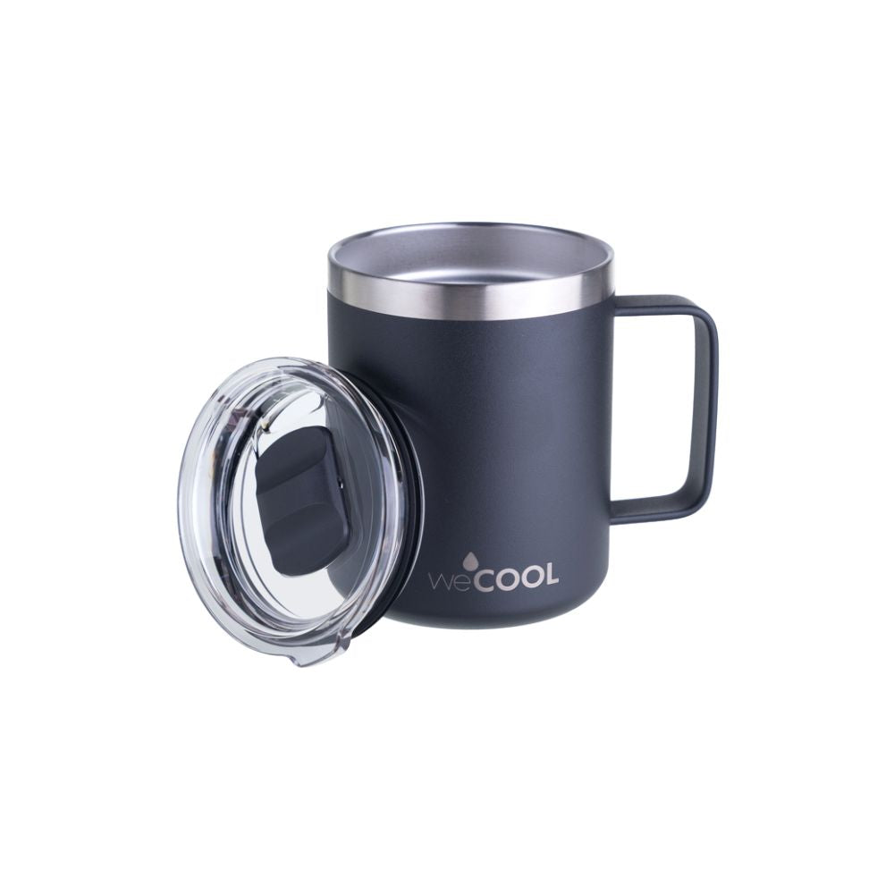Taza térmica de acero inoxidable de 360 ml con tapa magnética. Mantiene el café caliente, ideal para oficina o en casa.
