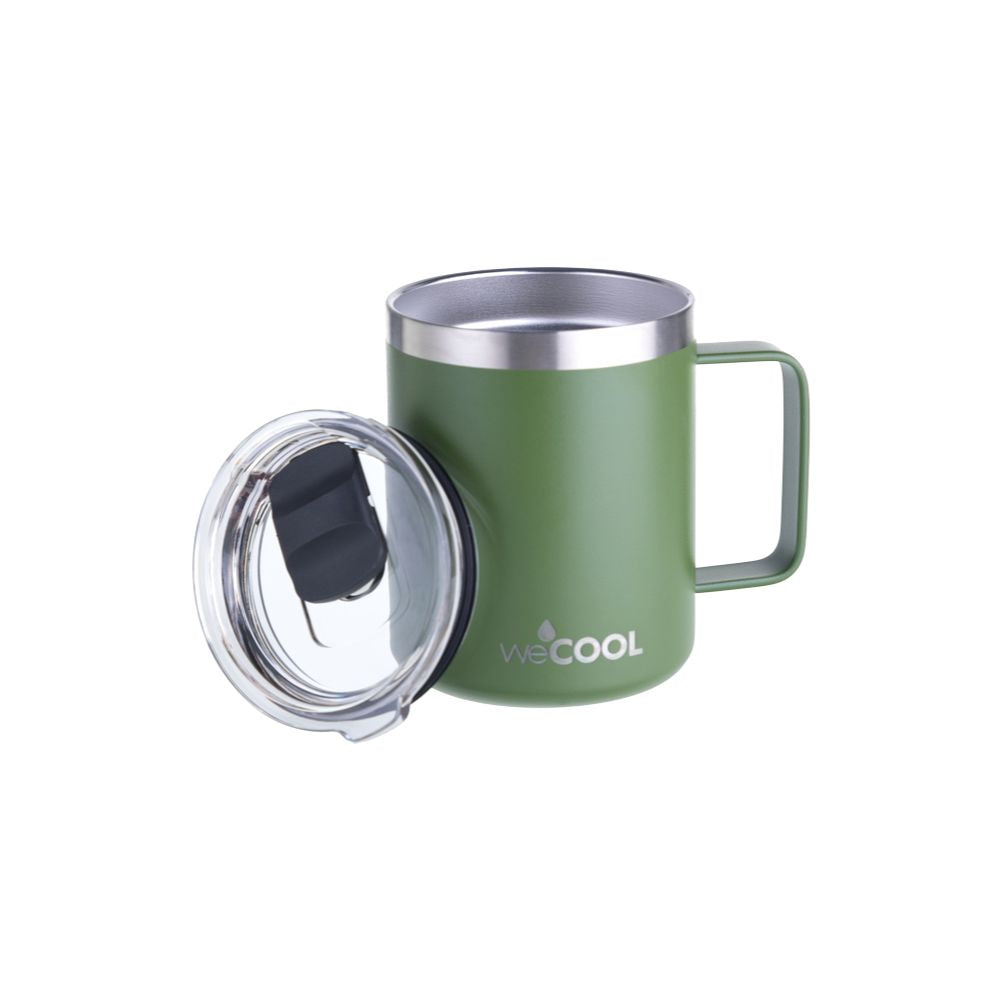 Taza térmica de acero inoxidable de 360 ml con tapa magnética. Mantiene el café caliente, ideal para oficina o en casa.