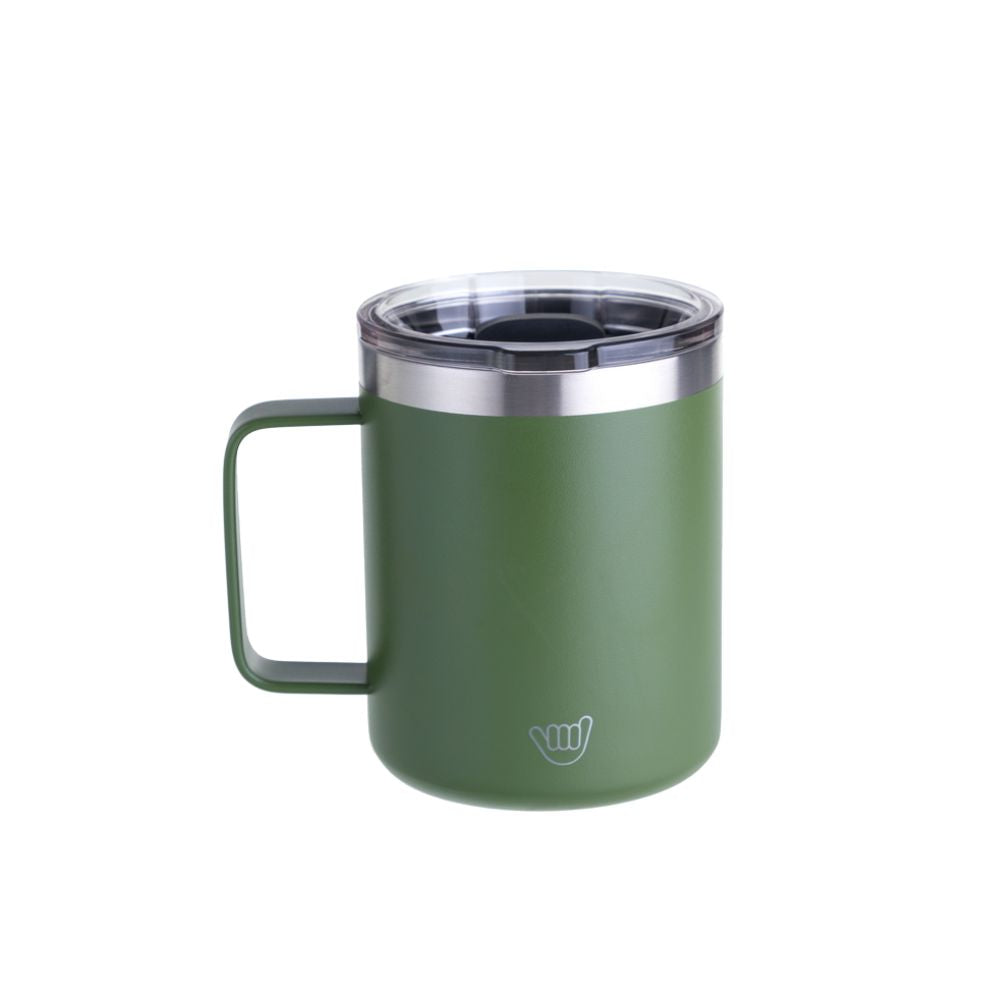 Taza térmica de acero inoxidable de 360 ml con tapa magnética. Mantiene el café caliente, ideal para oficina o en casa.