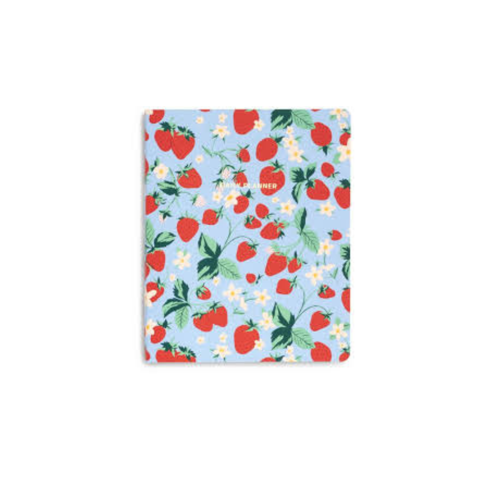 Agenda Strawberry Fields - Planificador Diario Floral Undated con diseño de fresas y páginas perforadas.