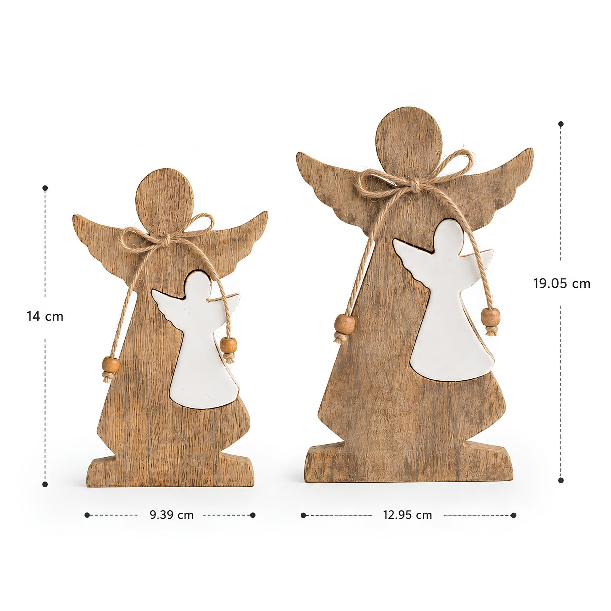 Angelito de madera hecho a mano en madera y cerámica, disponible en dos tamaños.