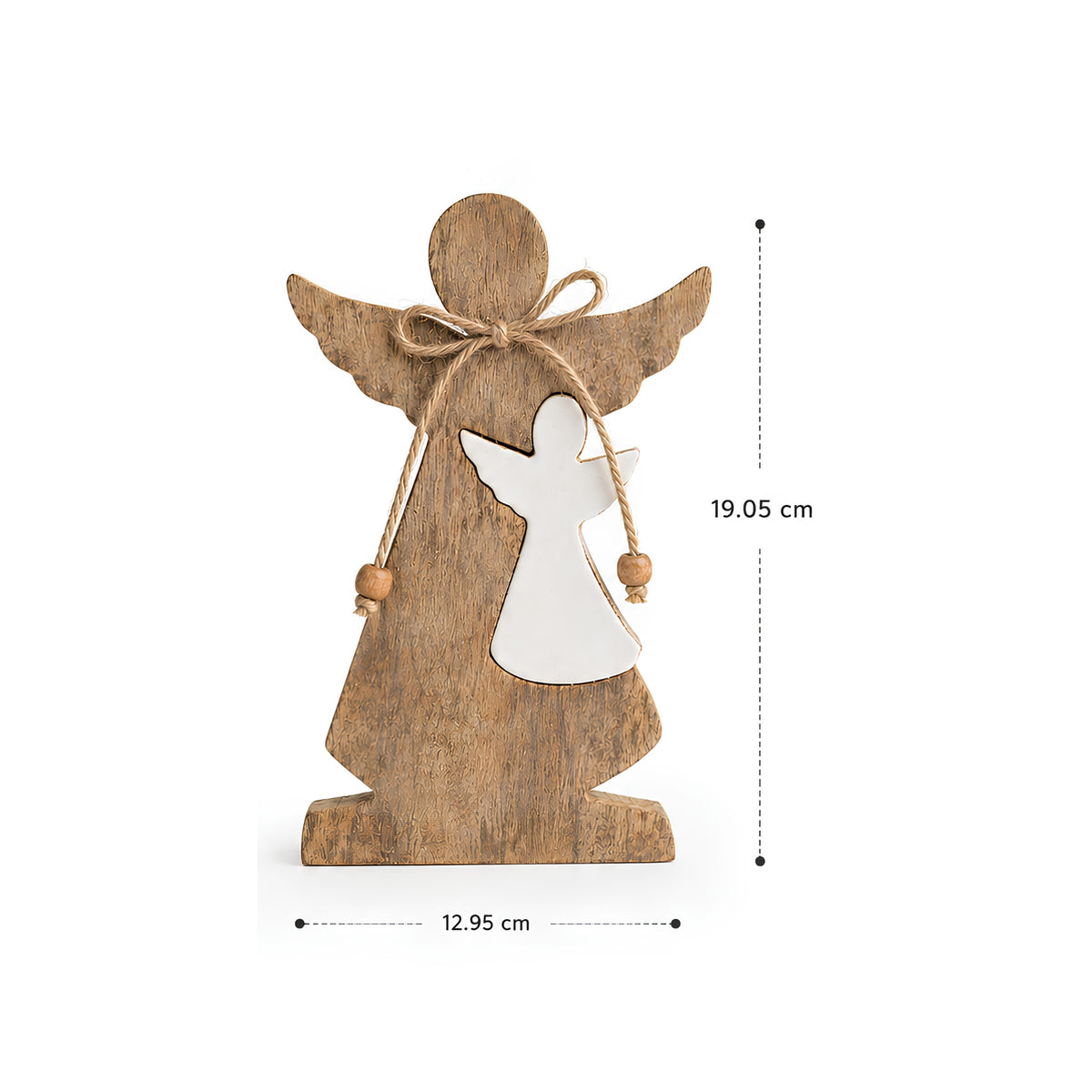 Angelito de madera hecho a mano en madera y cerámica, disponible en dos tamaños.