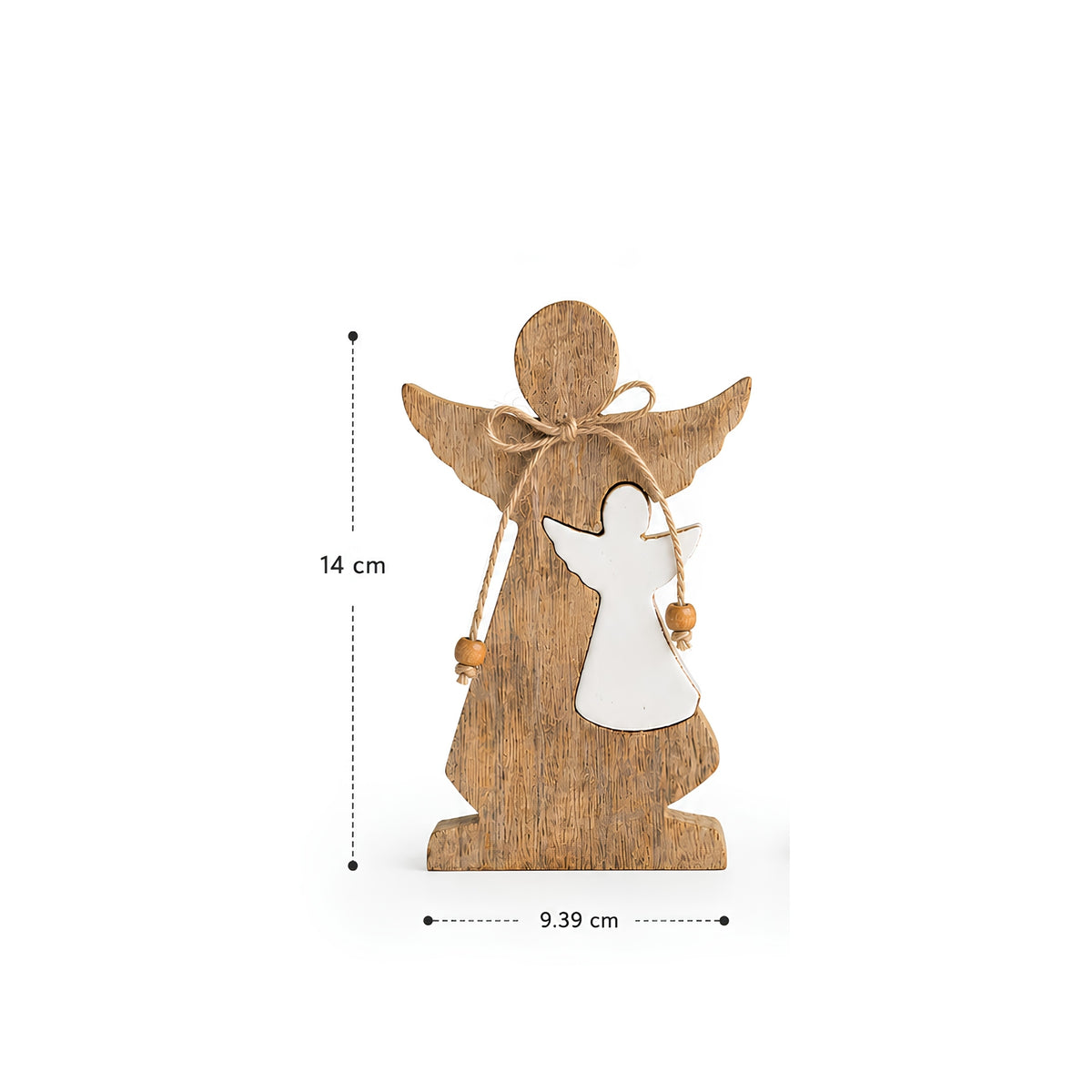 Angelito de madera hecho a mano en madera y cerámica, disponible en dos tamaños.