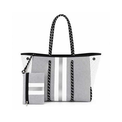 Bolso de neopreno gris con blanco y neceser incluido