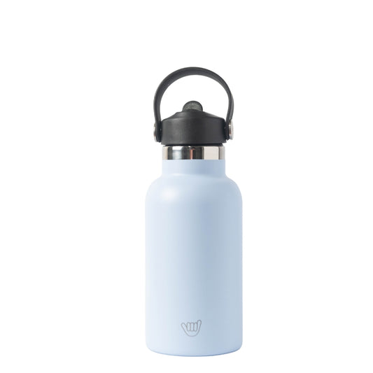 Botella térmica para niños 350ml color celeste con tapa hermética y diseño resistente.
