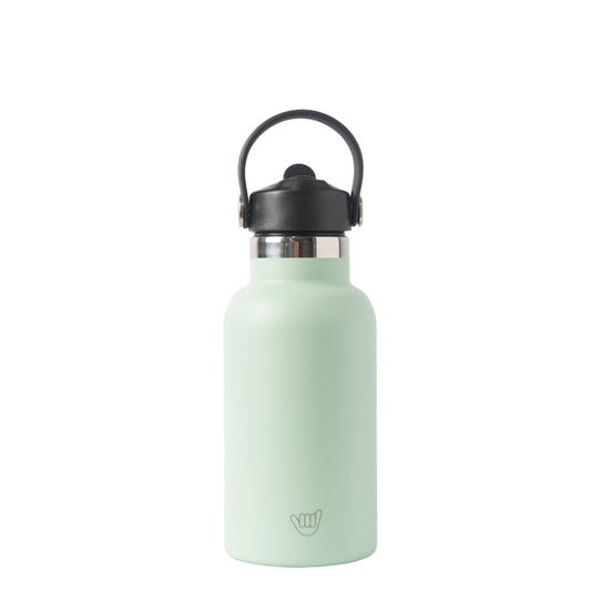 Botella térmica para niños 350ml color verde con tapa hermética y diseño resistente.
