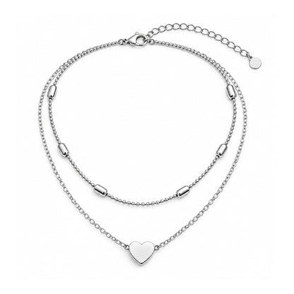Choker corazón plateado con cadena fina y dije de corazón
