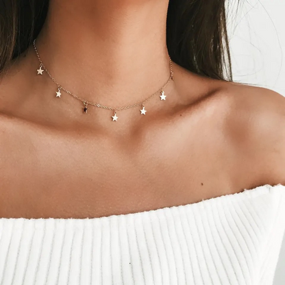 Choker de Estrellas con baño en oro o plata, collar fino y delicado ideal para cualquier ocasión