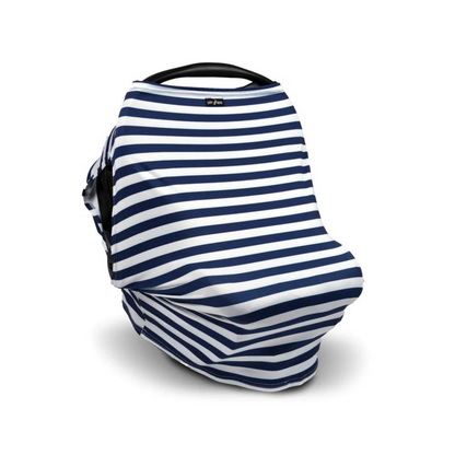 Cobertor para coche de bebé con UPF 50+ y estampado Love, gris, hojas verdes, o rayas azules, diseñado para protección solar, ventilación y comodidad.