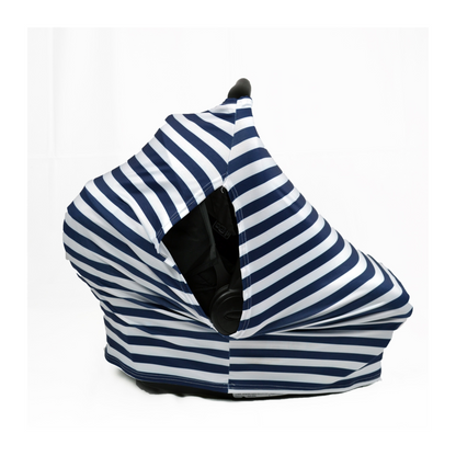 Cobertor para coche de bebé con UPF 50+ y estampado Love, gris, hojas verdes, o rayas azules, diseñado para protección solar, ventilación y comodidad.