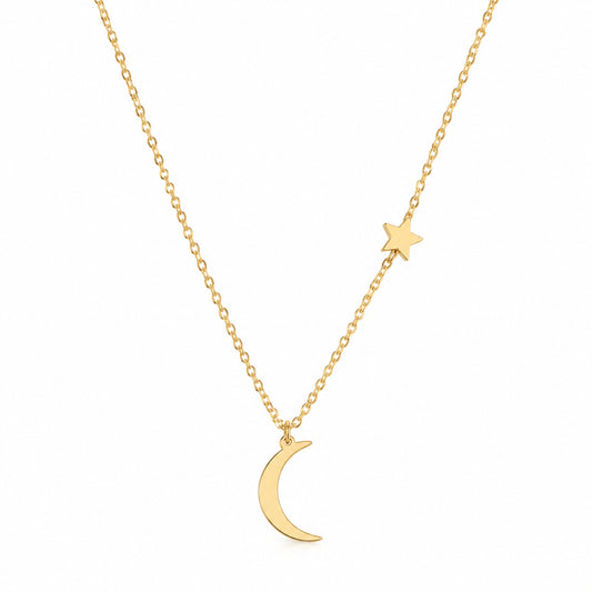 Collar de luna y estrella, delicado y fácil de combinar.
