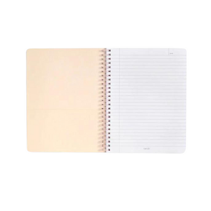 Cuaderno espiral "Face The Day" con 160 páginas rayadas, bolsillos dobles, espiral metálico de colores y frase inspiradora en la portada.