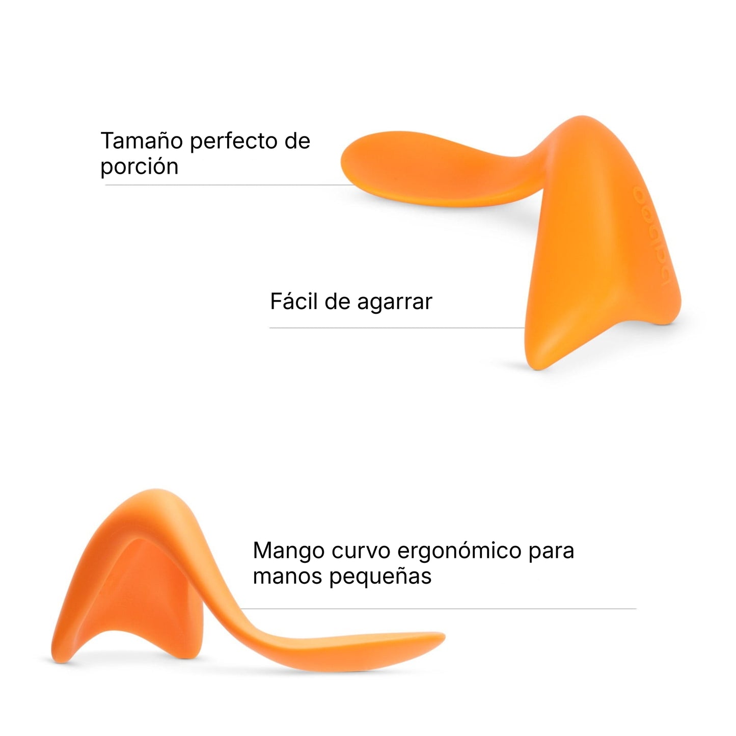 Cuchara ergonómica para bebé. Diseño curvo para facilitar la autoalimentación.
