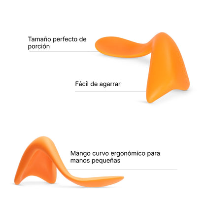 Cuchara ergonómica para bebé. Diseño curvo para facilitar la autoalimentación.
