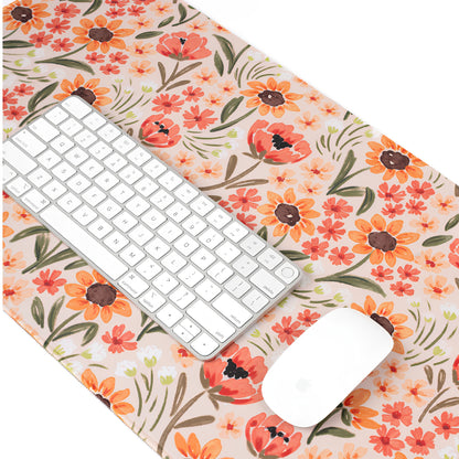 Desk Pad Flores, protector de escritorio, antideslizante, de baja fricción, con diseño floral vibrante y lavable. 