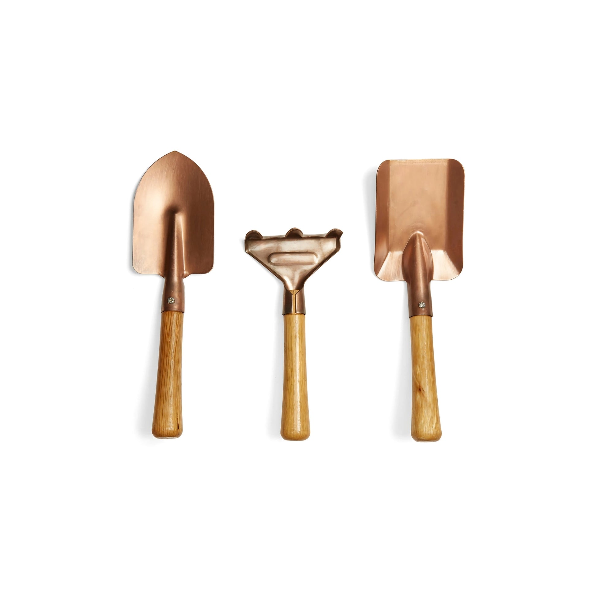 Set de herramientas de jardinería de 3 piezas. Acabado en cobre.