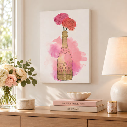 Lienzo Champagne & Flowers en un ambiente moderno con decoración en tonos neutros