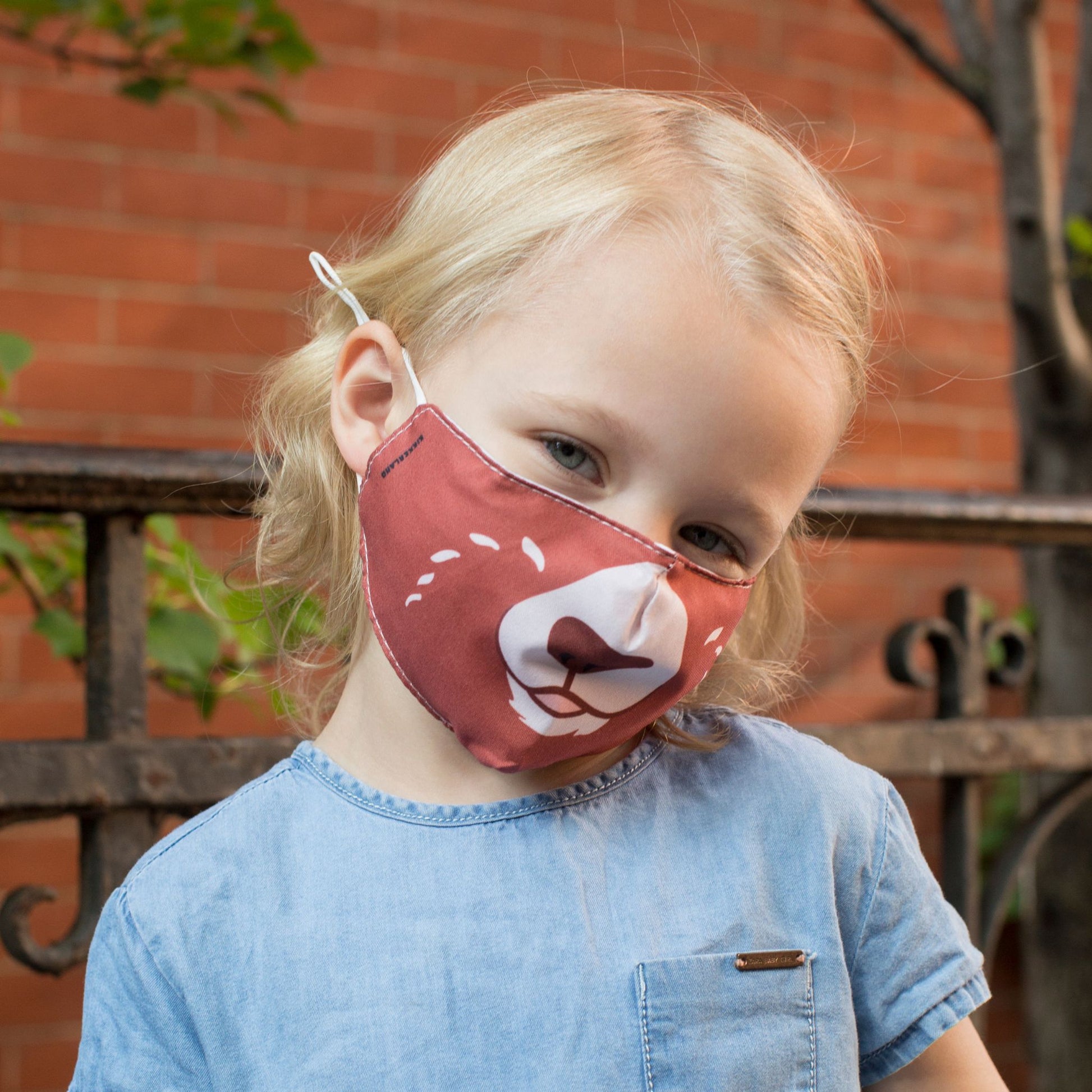 Mascarilla para niños de doble capa y tiras ajustables con estampado de gato, perro, tigre y oso.