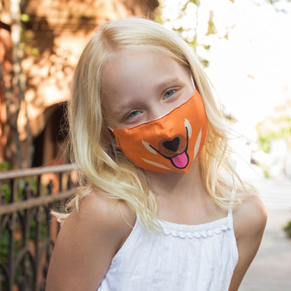 Mascarilla para niños de doble capa y tiras ajustables con estampado de gato, perro, tigre y oso