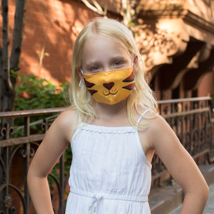 Mascarilla para niños de doble capa y tiras ajustables con estampado de gato, perro, tigre y oso.