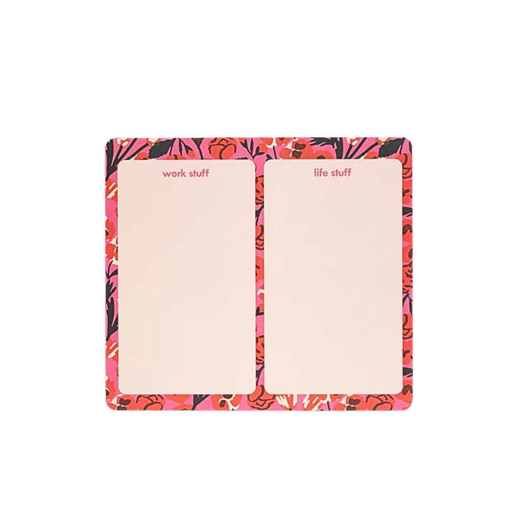 Mouse Note Pad Las Flores con diseño floral, 60 hojas perforadas, función de mouse pad y respaldo de cartón gris. Ideal para organizar tareas y usar como mouse pad.