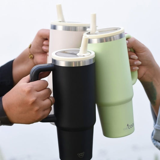 Mug Térmico Wecool Spill Free 30oz de acero inoxidable, es perfecto para viajes, camping, la oficina o el auto.