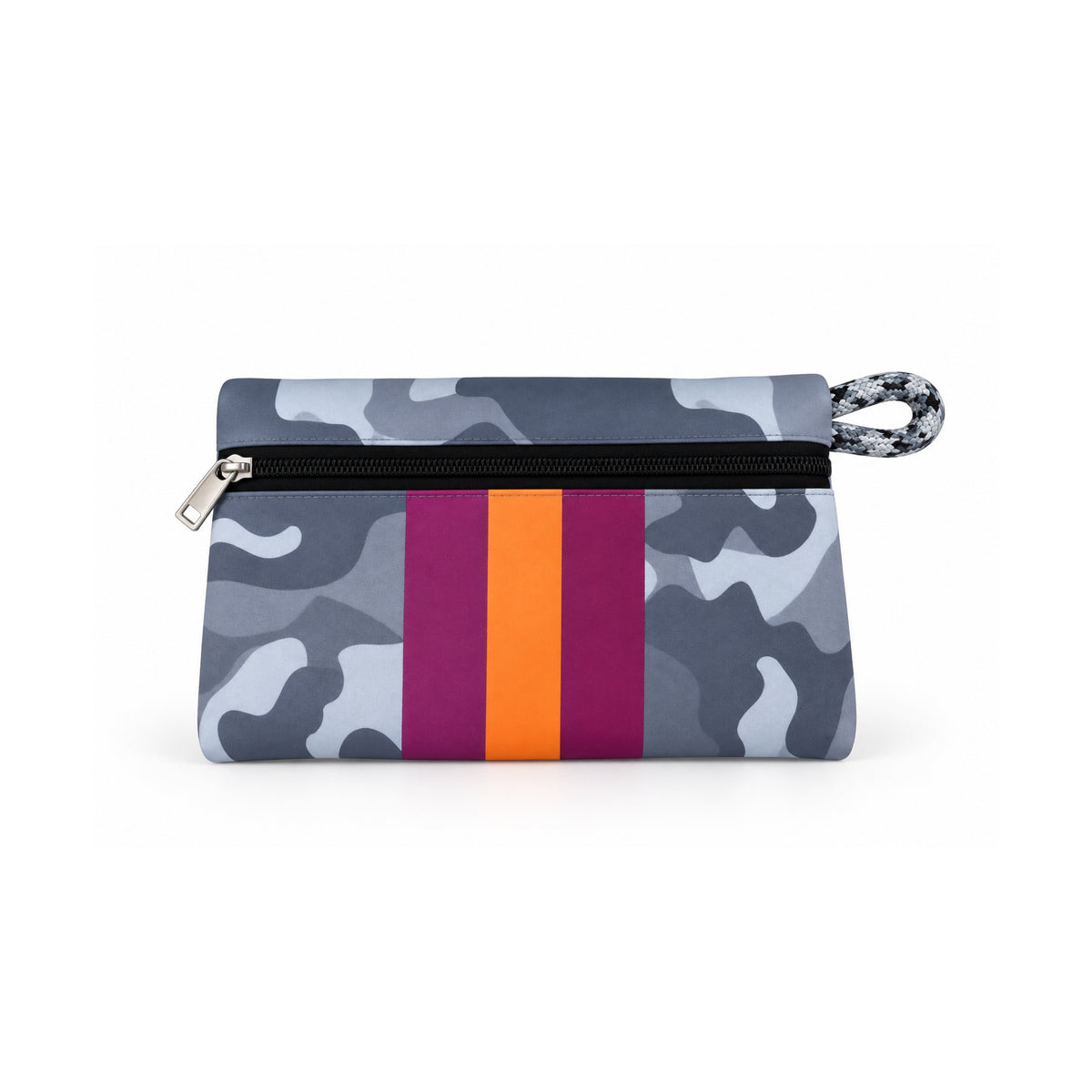 Neceser de neopreno camuflaje gris naranja.