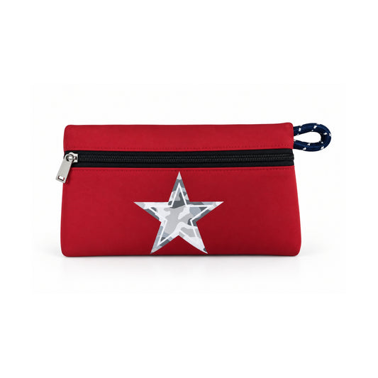 Neceser de neopreno rojo con estrella.
