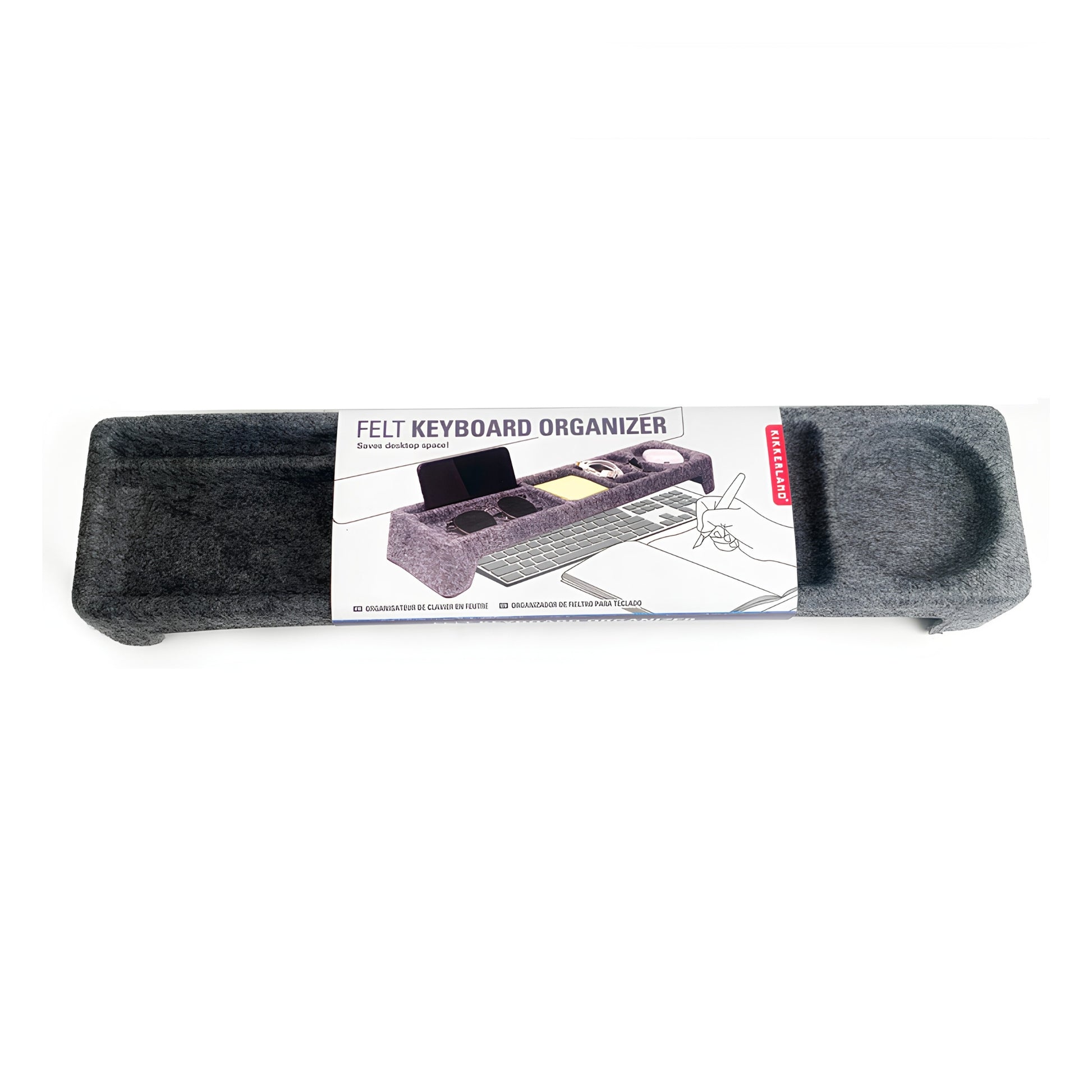 Organizador de escritorio de feltro con compartimento. Ideal para mantener tu espacio ordenado.