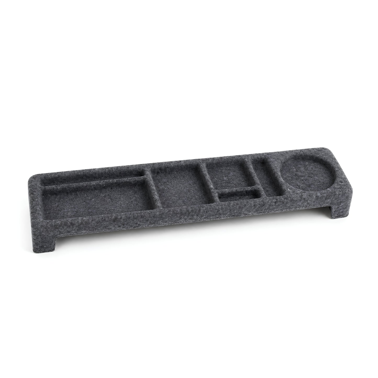 Organizador de escritorio de feltro con compartimento. Ideal para mantener tu espacio ordenado.