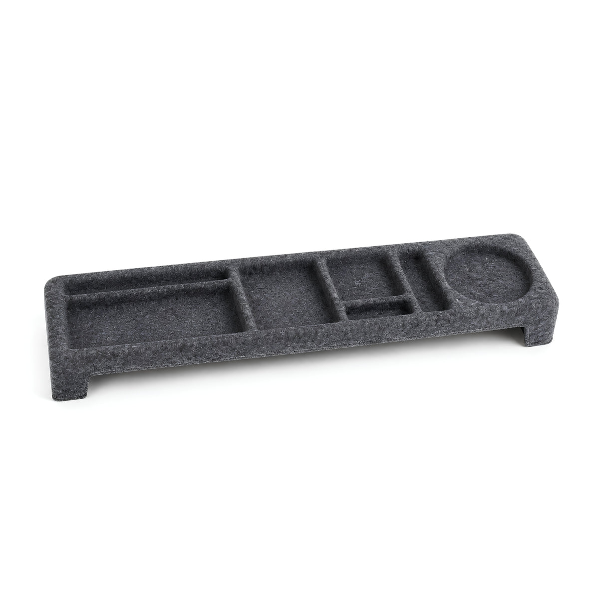 Organizador de escritorio de feltro con compartimento. Ideal para mantener tu espacio ordenado.