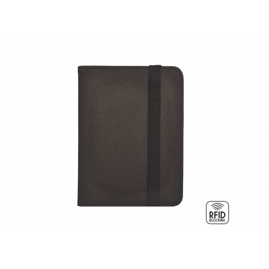 Porta documentos Legami con elástico, protección RFID, bolsillo para pasaporte y compartimentos para tarjetas, en color negro.