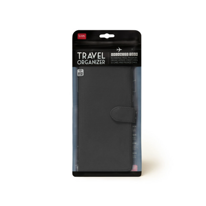 Porta documentos Legami color negro con protección RFID y cierre magnético, ideal para organizar tus viajes con estilo y seguridad.