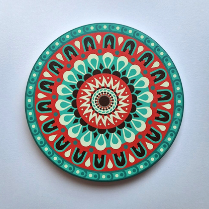 Set de 4 posavasos de cerámica verde con base de corcho, resistentes al calor y al frío, ideales para proteger tus muebles de manchas y anillos de condensación.
