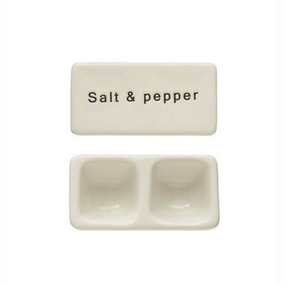 Recipiente para sal y pimienta en cerámica vitrificada con tapa. Mantiene la sal y la pimienta siempre a mano y le da un toque especial a tu mesa.