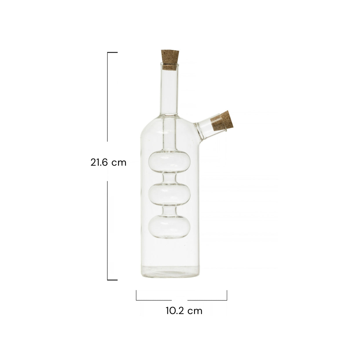 Medidas del Recipiente de Vidrio para Aceite y Vinagre de vidrio, 21.6 cm de alto.