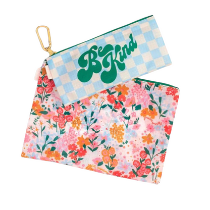 Set de estuches Secret Garden - 2 bolsas de nylon para viaje y organización, con diseño floral y detalles en dorado